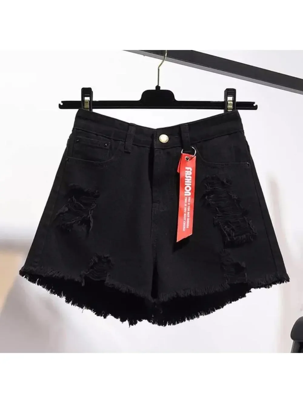 Black Distressed Denim Shorts